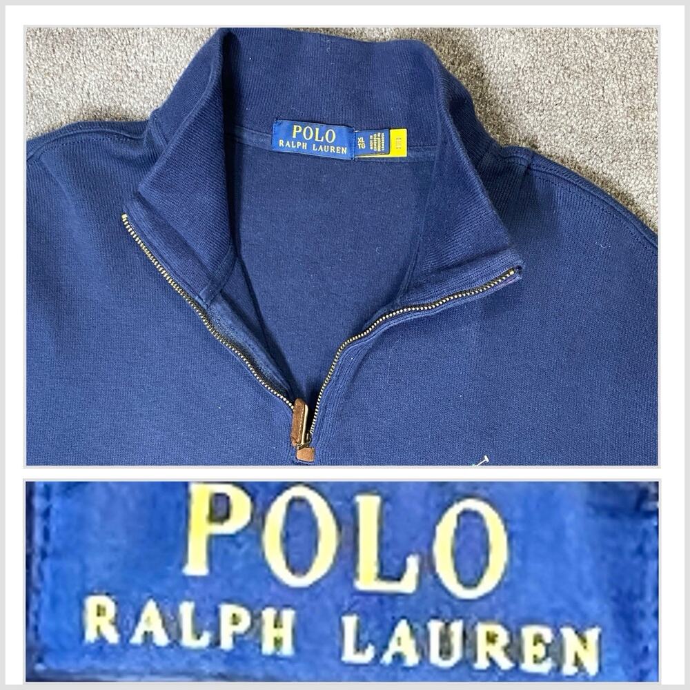 Polo Ralph Lauren MenXL TG Blue Double-knitβ 1/4Zip Pullover Mockneck Sweater